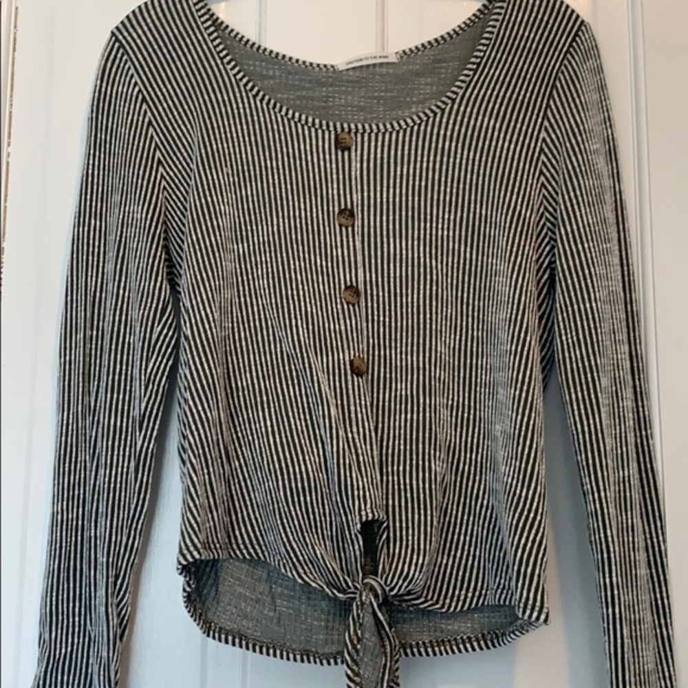 Caution to the Wind Striped Tie Front Shirt
